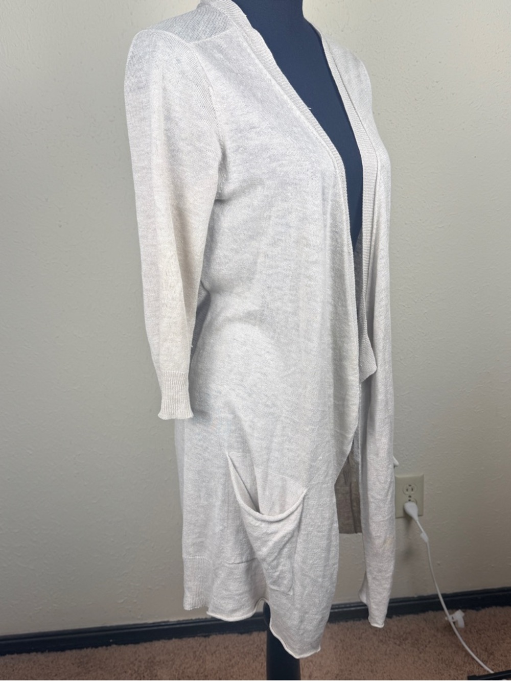 Eileen Fisher Women’s XS Tan Open-Front 100% Linen Slouchy Cardigan Pockets - Picture 2 of 14